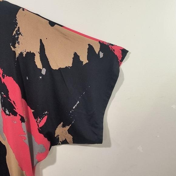 Nine West Women's 10 Pink & Black Abstract Paint Draped Neckline Mini Dress - Picture 10 of 11